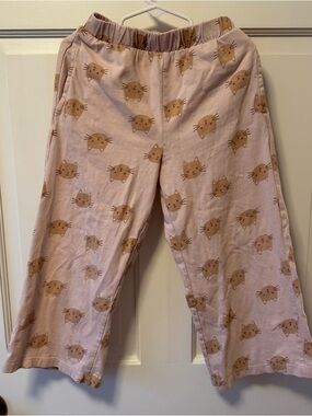 Hanna Andersson Light Pink Joggers with Tan Cat Print
